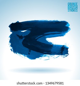 Blue brush stroke and texture. Grunge vector abstract hand - painted element. Underline and border design.