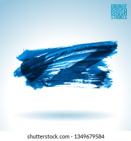 Blue brush stroke and texture. Grunge vector abstract hand - painted element. Underline and border design.