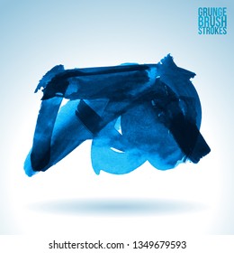 Blue brush stroke and texture. Grunge vector abstract hand - painted element. Underline and border design.