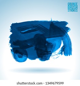 Blue brush stroke and texture. Grunge vector abstract hand - painted element. Underline and border design.