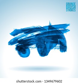 Blue brush stroke and texture. Grunge vector abstract hand - painted element. Underline and border design.