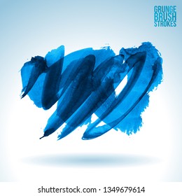 Blue brush stroke and texture. Grunge vector abstract hand - painted element. Underline and border design.