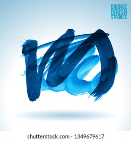 Blue brush stroke and texture. Grunge vector abstract hand - painted element. Underline and border design.