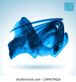 Blue brush stroke and texture. Grunge vector abstract hand - painted element. Underline and border design.