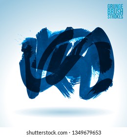 Blue brush stroke and texture. Grunge vector abstract hand - painted element. Underline and border design.