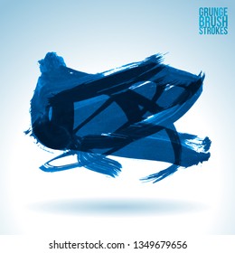 Blue brush stroke and texture. Grunge vector abstract hand - painted element. Underline and border design.