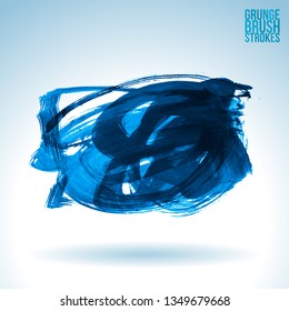 Blue brush stroke and texture. Grunge vector abstract hand - painted element. Underline and border design.