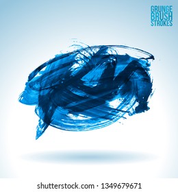 Blue brush stroke and texture. Grunge vector abstract hand - painted element. Underline and border design.