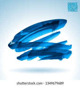 Blue brush stroke and texture. Grunge vector abstract hand - painted element. Underline and border design.