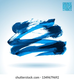 Blue brush stroke and texture. Grunge vector abstract hand - painted element. Underline and border design.