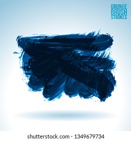 Blue brush stroke and texture. Grunge vector abstract hand - painted element. Underline and border design.