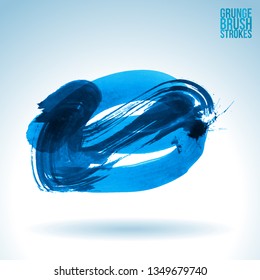 Blue brush stroke and texture. Grunge vector abstract hand - painted element. Underline and border design.
