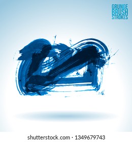 Blue brush stroke and texture. Grunge vector abstract hand - painted element. Underline and border design.