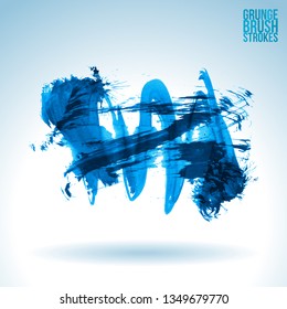 Blue brush stroke and texture. Grunge vector abstract hand - painted element. Underline and border design.