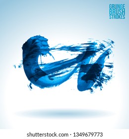 Blue brush stroke and texture. Grunge vector abstract hand - painted element. Underline and border design.