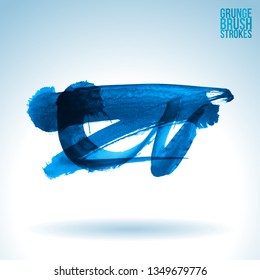 Blue brush stroke and texture. Grunge vector abstract hand - painted element. Underline and border design.