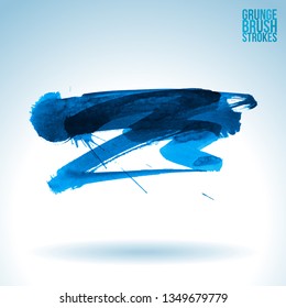 Blue brush stroke and texture. Grunge vector abstract hand - painted element. Underline and border design.