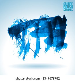 Blue brush stroke and texture. Grunge vector abstract hand - painted element. Underline and border design.