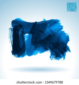 Blue brush stroke and texture. Grunge vector abstract hand - painted element. Underline and border design.