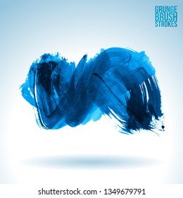 Blue brush stroke and texture. Grunge vector abstract hand - painted element. Underline and border design.