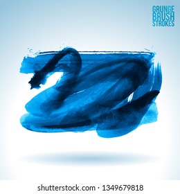 Blue brush stroke and texture. Grunge vector abstract hand - painted element. Underline and border design.
