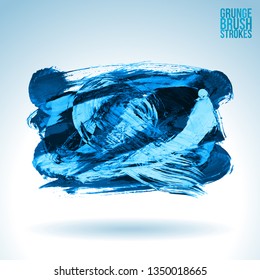 Blue brush stroke and texture. Grunge vector abstract hand - painted element. Underline and border design.