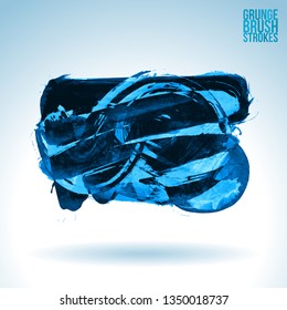 Blue brush stroke and texture. Grunge vector abstract hand - painted element. Underline and border design.