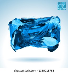 Blue brush stroke and texture. Grunge vector abstract hand - painted element. Underline and border design.