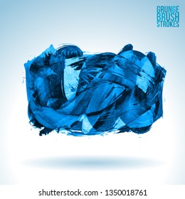 Blue brush stroke and texture. Grunge vector abstract hand - painted element. Underline and border design.