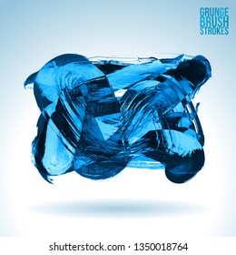 Blue brush stroke and texture. Grunge vector abstract hand - painted element. Underline and border design.
