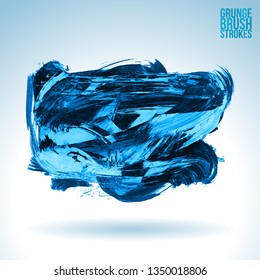 Blue brush stroke and texture. Grunge vector abstract hand - painted element. Underline and border design.