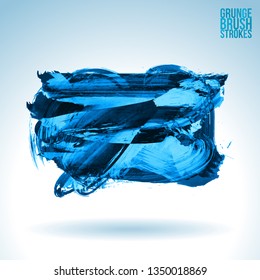 Blue brush stroke and texture. Grunge vector abstract hand - painted element. Underline and border design.