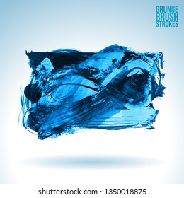 Blue brush stroke and texture. Grunge vector abstract hand - painted element. Underline and border design.