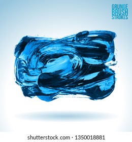 Blue brush stroke and texture. Grunge vector abstract hand - painted element. Underline and border design.