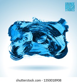 Blue brush stroke and texture. Grunge vector abstract hand - painted element. Underline and border design.