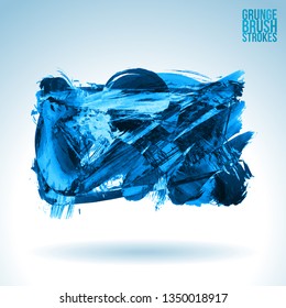 Blue brush stroke and texture. Grunge vector abstract hand - painted element. Underline and border design.