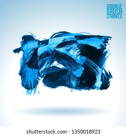 Blue brush stroke and texture. Grunge vector abstract hand - painted element. Underline and border design.