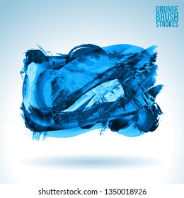 Blue brush stroke and texture. Grunge vector abstract hand - painted element. Underline and border design.