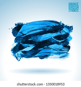 Blue brush stroke and texture. Grunge vector abstract hand - painted element. Underline and border design.