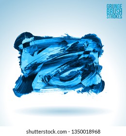 Blue brush stroke and texture. Grunge vector abstract hand - painted element. Underline and border design.