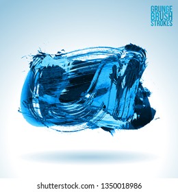 Blue brush stroke and texture. Grunge vector abstract hand - painted element. Underline and border design.