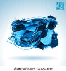 Blue brush stroke and texture. Grunge vector abstract hand - painted element. Underline and border design.
