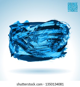 Blue brush stroke and texture. Grunge vector abstract hand - painted element. Underline and border design.