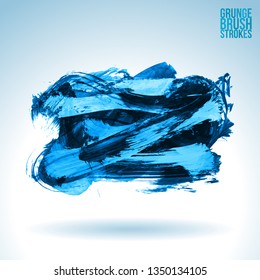 Blue brush stroke and texture. Grunge vector abstract hand - painted element. Underline and border design.