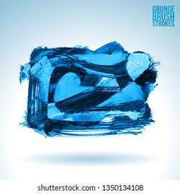 Blue brush stroke and texture. Grunge vector abstract hand - painted element. Underline and border design.