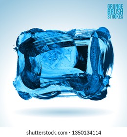 Blue brush stroke and texture. Grunge vector abstract hand - painted element. Underline and border design.