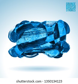 Blue brush stroke and texture. Grunge vector abstract hand - painted element. Underline and border design.