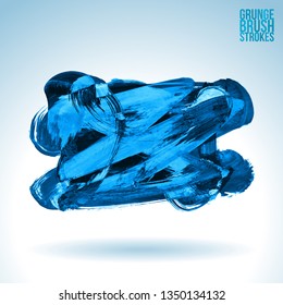 Blue brush stroke and texture. Grunge vector abstract hand - painted element. Underline and border design.