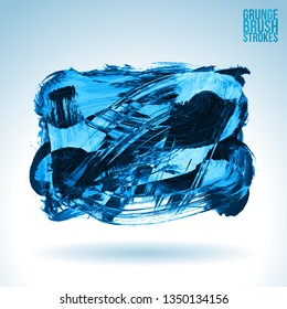 Blue brush stroke and texture. Grunge vector abstract hand - painted element. Underline and border design.