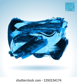 Blue brush stroke and texture. Grunge vector abstract hand - painted element. Underline and border design.